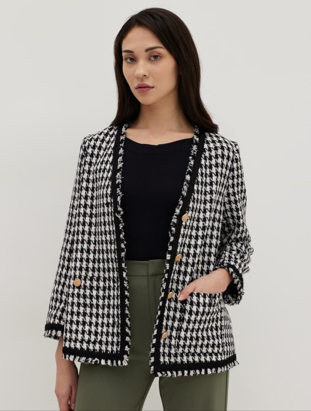 Love, Bonito Bellona Houndstooth Collarless Blazer